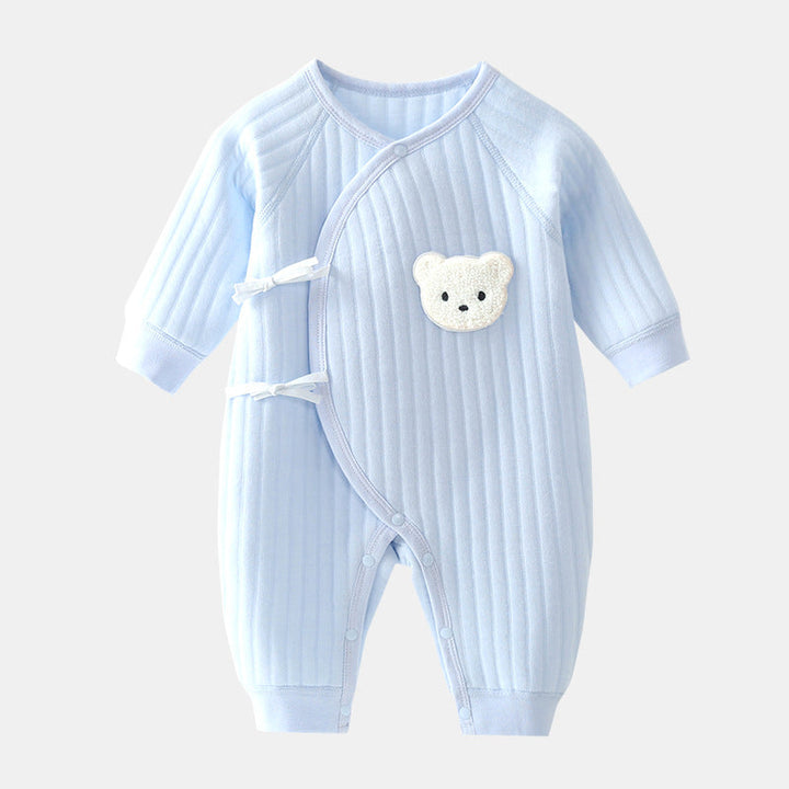 Cute Baby Bear Applique Bodysuit for infants, perfect for spring & autumn comfort. Unisex newborn outfit.