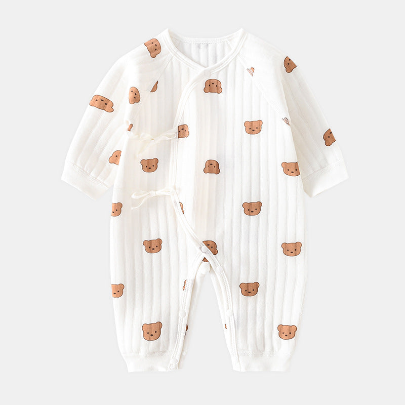 Soft baby bear applique bodysuit for comfortable spring & autumn wear. Ideal newborn infant outfit.