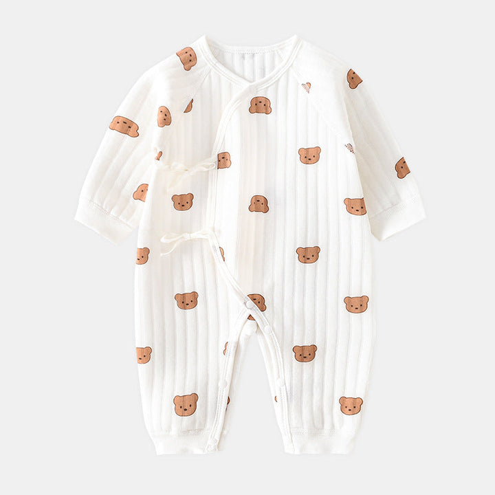 Soft baby bear applique bodysuit for comfortable spring & autumn wear. Ideal newborn infant outfit.