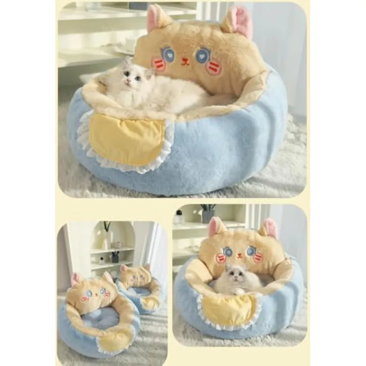 Adorable cat bed in charming design, perfect for small pets to relax and sleep.