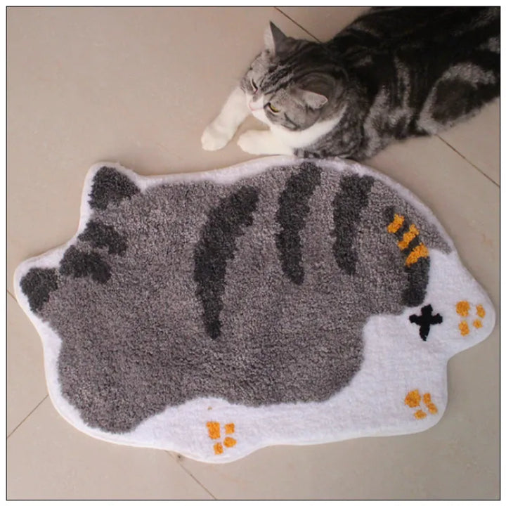 Cute cat design bath mat for pet lovers, soft absorbent material for bathroom decor