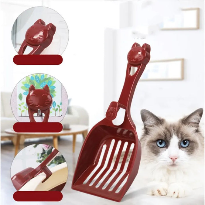 Cute cat head design litter scoop, pink, for easy cat litter box cleaning and pet hygiene