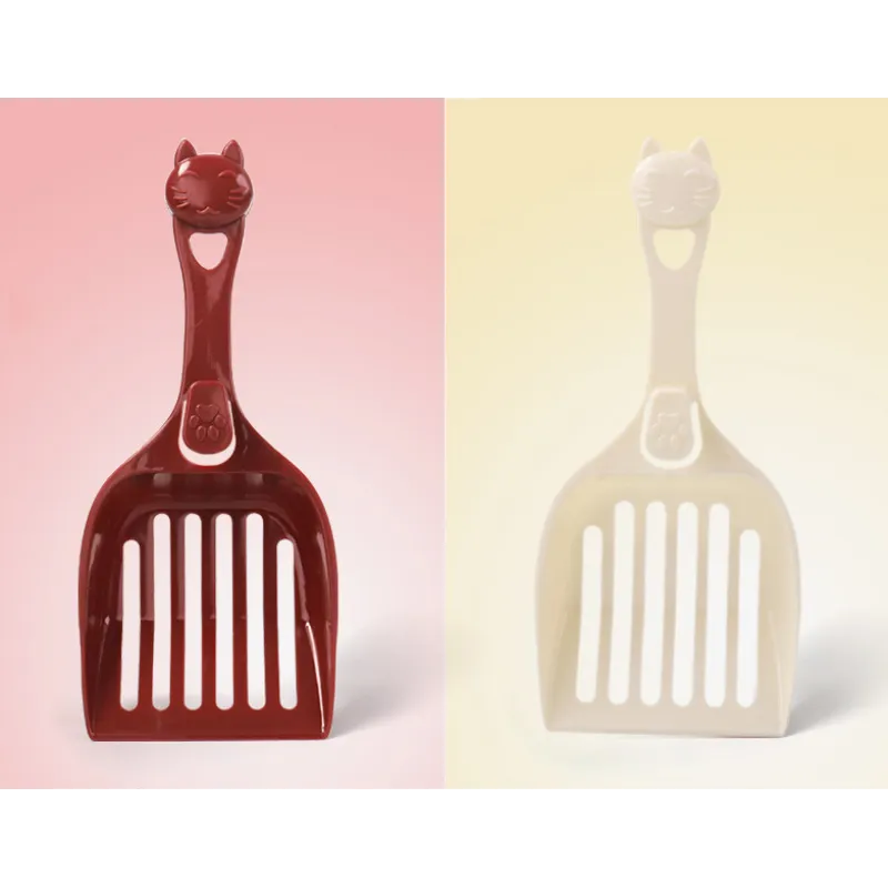 Pink cat head shaped litter scoop, durable plastic pet supply for efficient cat waste removal