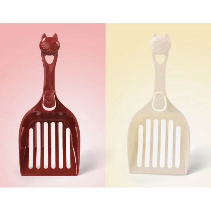 Pink cat head shaped litter scoop, durable plastic pet supply for efficient cat waste removal