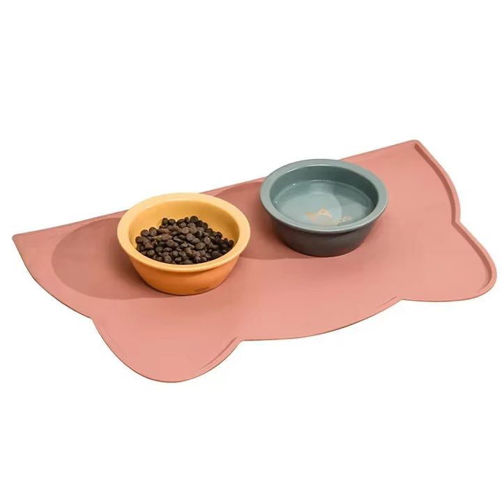 Pet feeder cat accessory: non-slip silicone mat, cleverly cat-shaped to secure pet bowls.