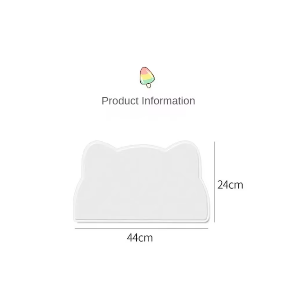 Non-slip cat accessory pet feeding mat in a fun cat shape, made of durable silicone for pet bowls.