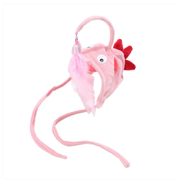 Interactive cat toy: A cat hat adorned with a playful feather, enhancing playtime for pets.