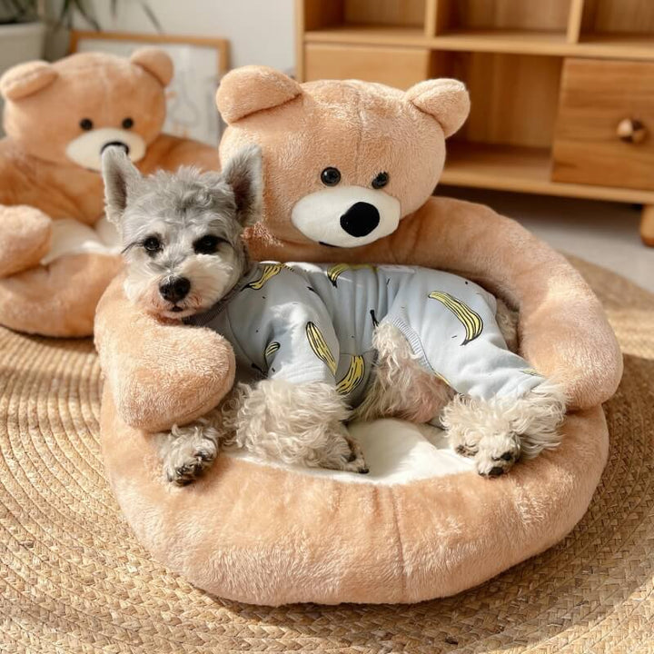 Cat bed in a cute bear shape; made from soft, comfortable, and washable material for pets