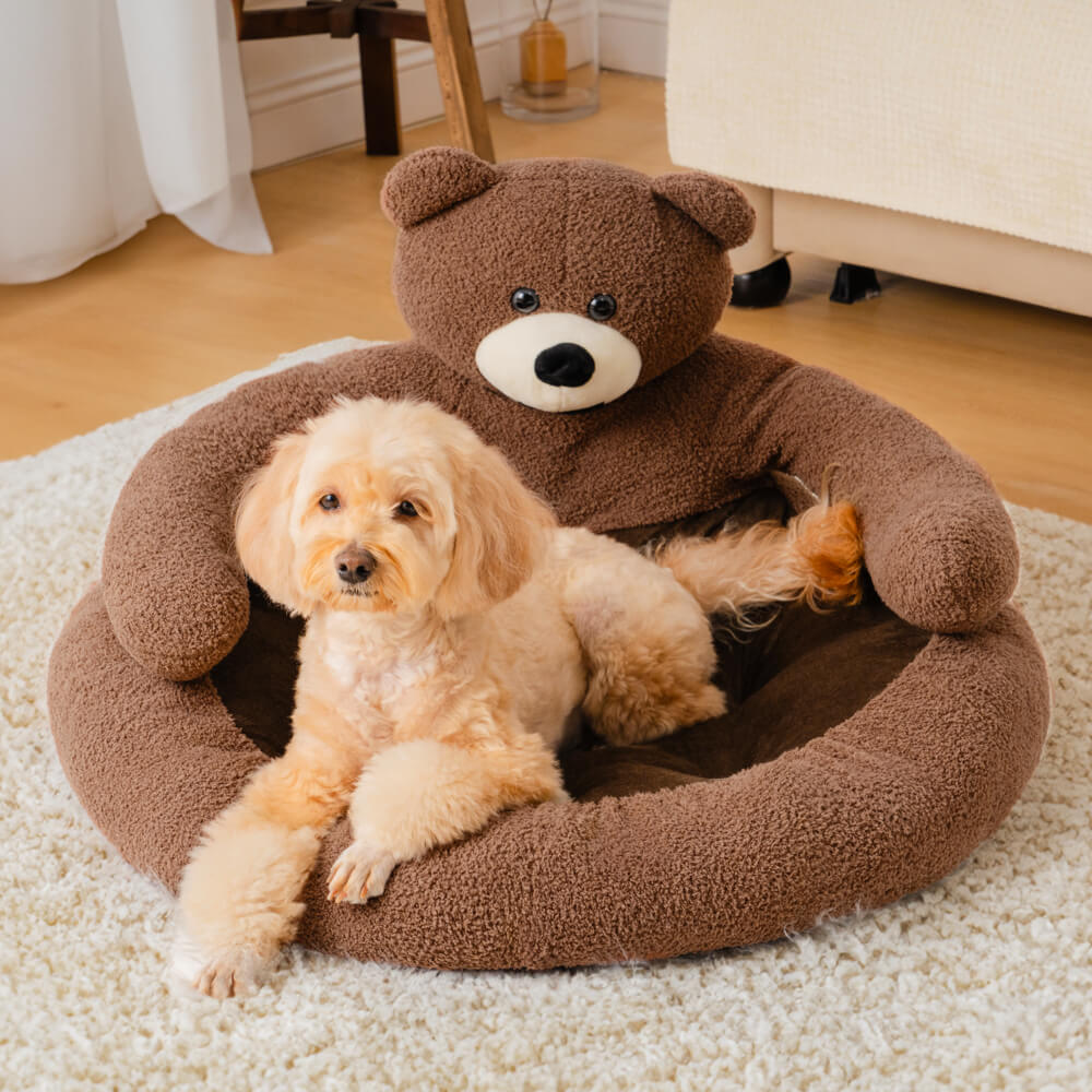 Detachable bear cat bed interior; plush and washable for easy cleaning and pet comfort