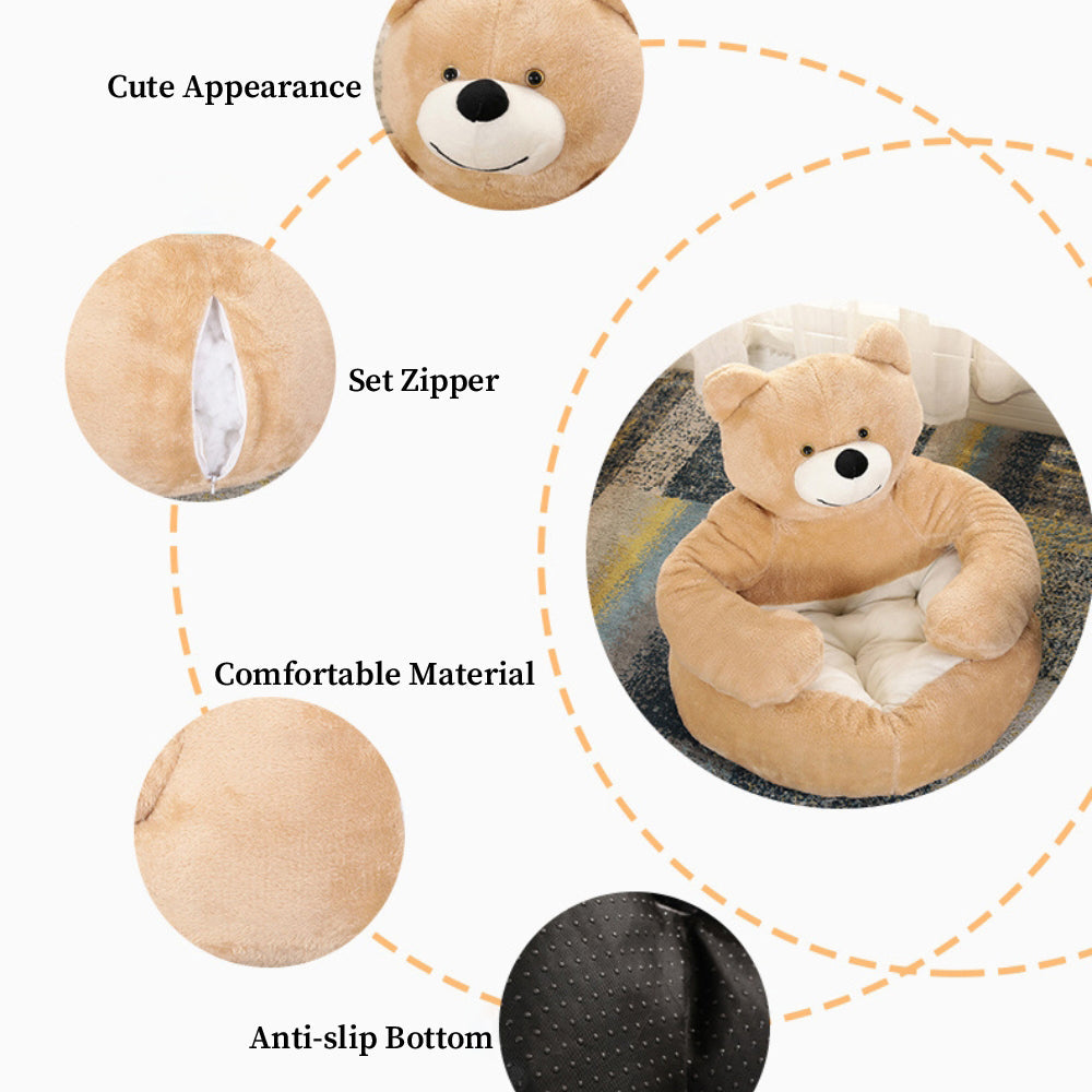 Bear ear detail on a cute cat bed; soft, cozy, and detachable pet furniture for small animals