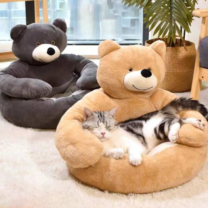 Front view of the adorable bear cat bed; soft, cozy, and detachable pet furniture for feline comfort