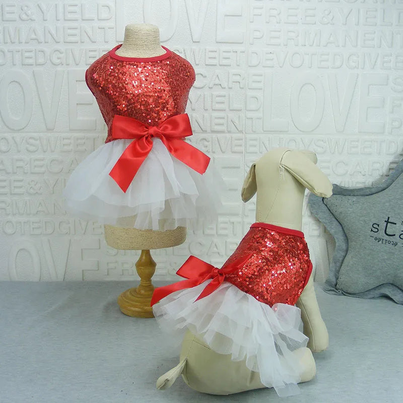 Rose tiered glitter tulle dog dress with sequin top, ideal pet clothing for parties & events
