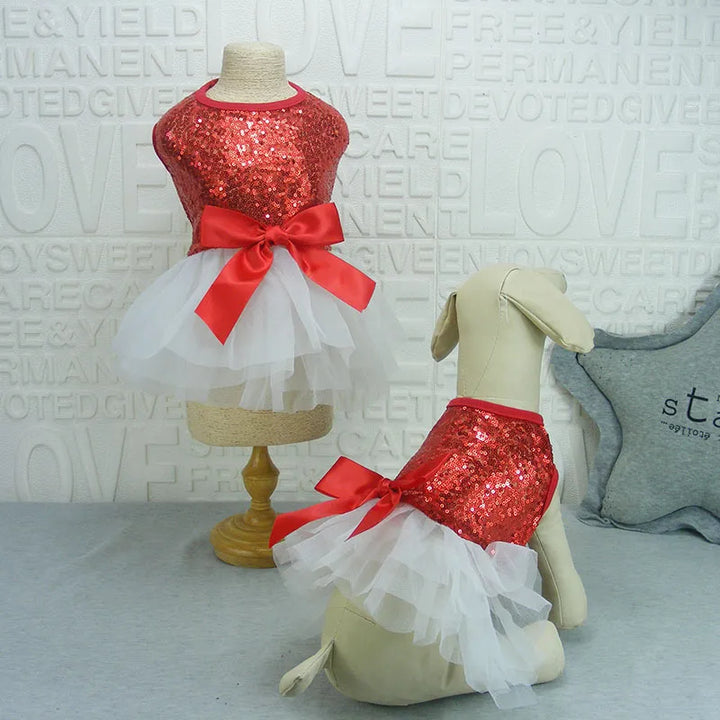 Rose tiered glitter tulle dog dress with sequin top, ideal pet clothing for parties & events