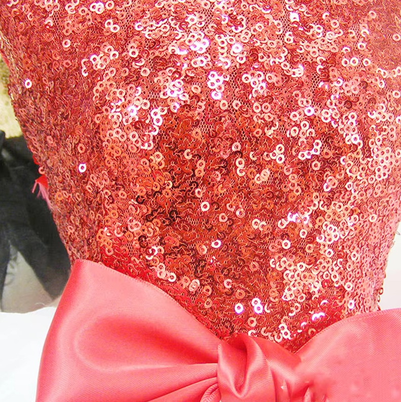 Happy dog in a vibrant glitter tulle party dress, celebrating a special occasion in style