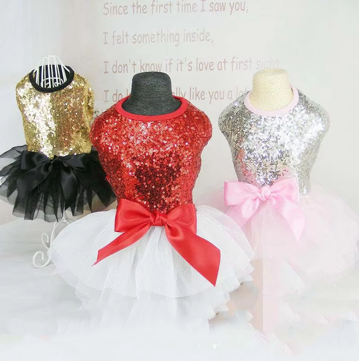 Elegant dog glitter tulle party dress with delicate embellishments, perfect pet accessory photo
