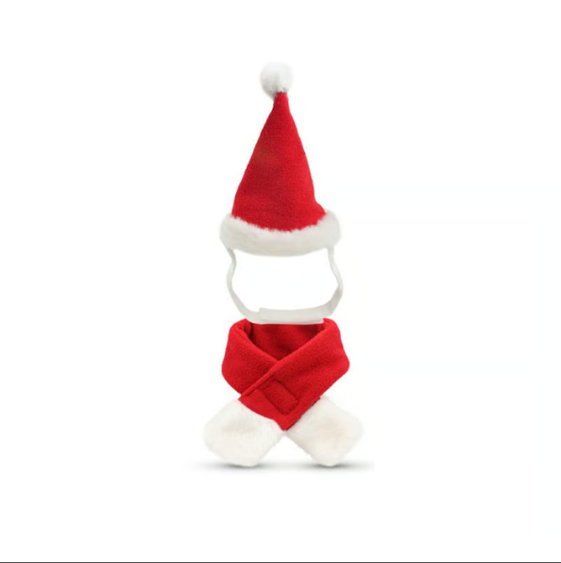 Close-up of the red and white striped pet Christmas scarf, soft fabric for dog and cat holiday pet wear