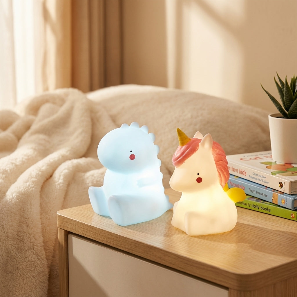 Cute Dreamasaur LED night light, perfect for kids' bedroom decor.
