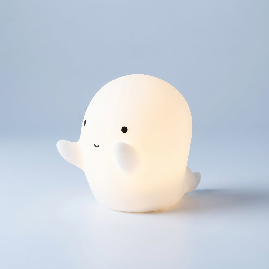 Friendly ghost LED night light, cute bedroom decor for little ones.