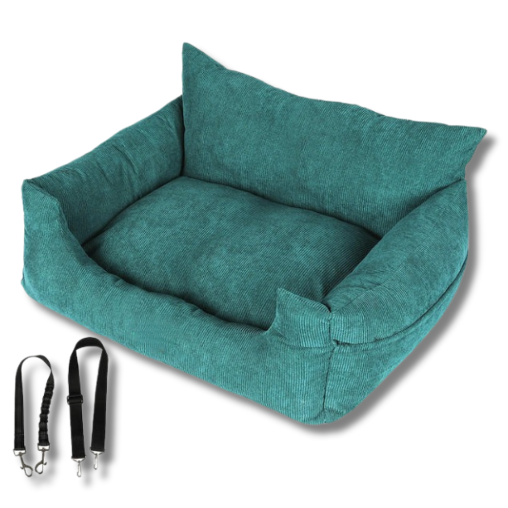 Side view of a luxurious, fluffy calming pet bed, featuring a non-slip bottom and supportive design for small dogs/cats