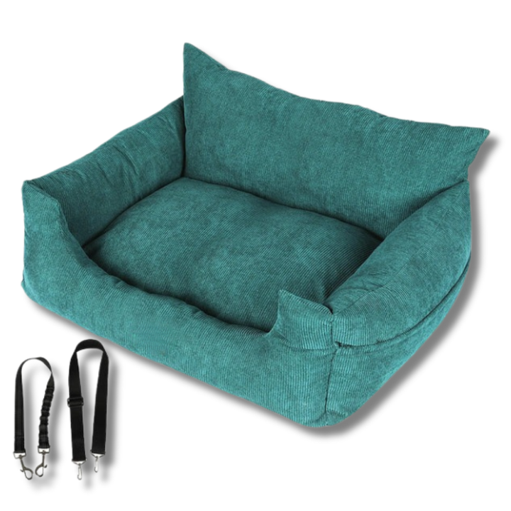 Side view of a luxurious, fluffy calming pet bed, featuring a non-slip bottom and supportive design for small dogs/cats