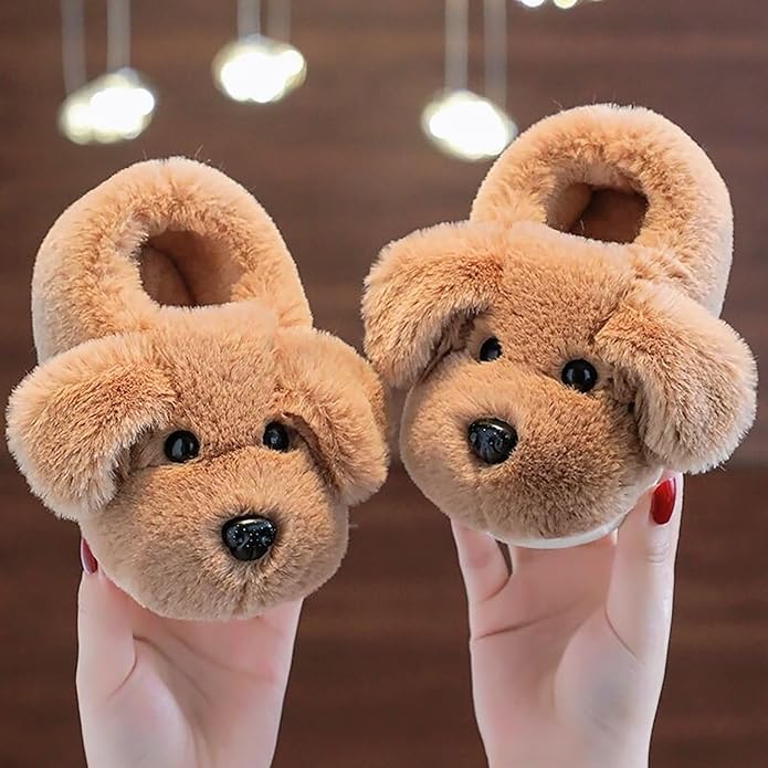 Cute kids' puppy slippers for cozy, warm feet. Soft indoor footwear for children & toddlers.