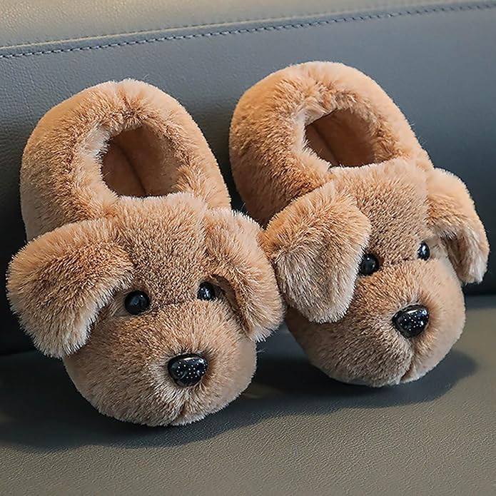 Adorable baby & toddler puppy slippers. Cozy, warm, and comfy plush footwear with a cute design.