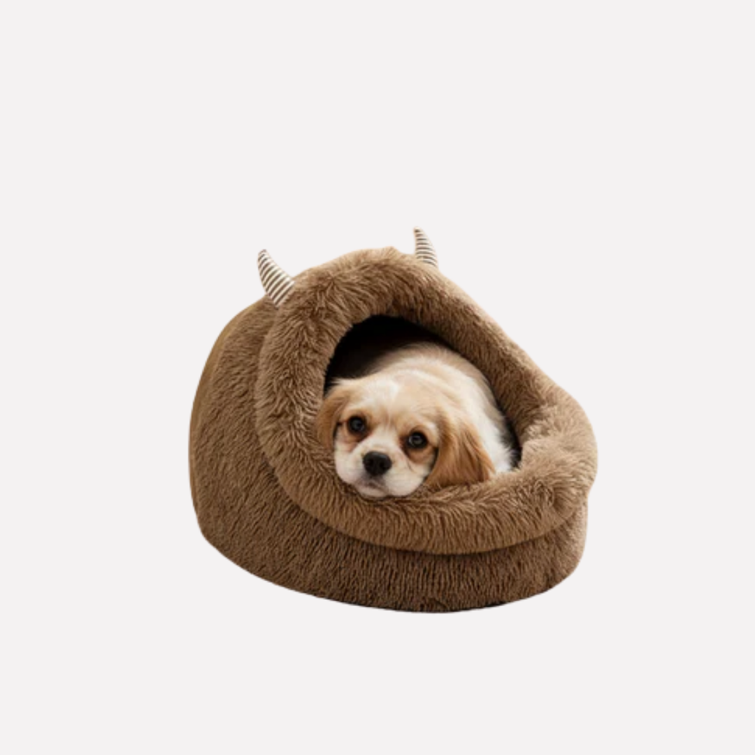 Unisex fun monster plush pet bed, ideal for small dogs and cats, offering a warm and comfortable sleep.