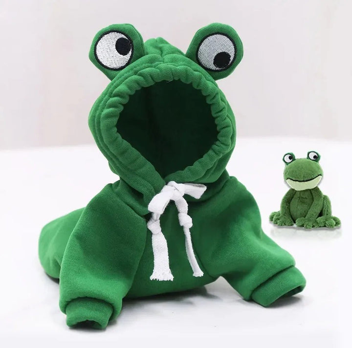 Cute pet frog fleece hoodie for dogs and cats, green cozy winter pet wear