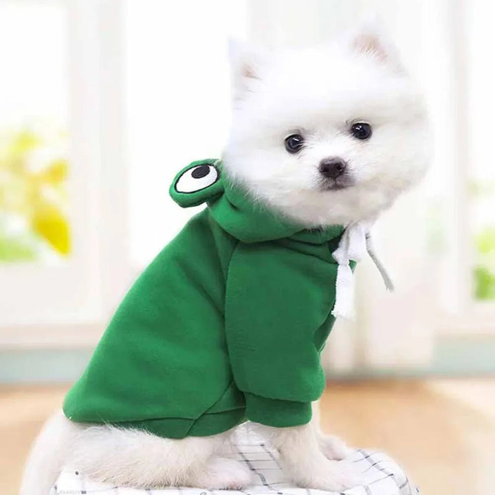 Adorable pet frog fleece hoodie, perfect for keeping dogs and cats warm