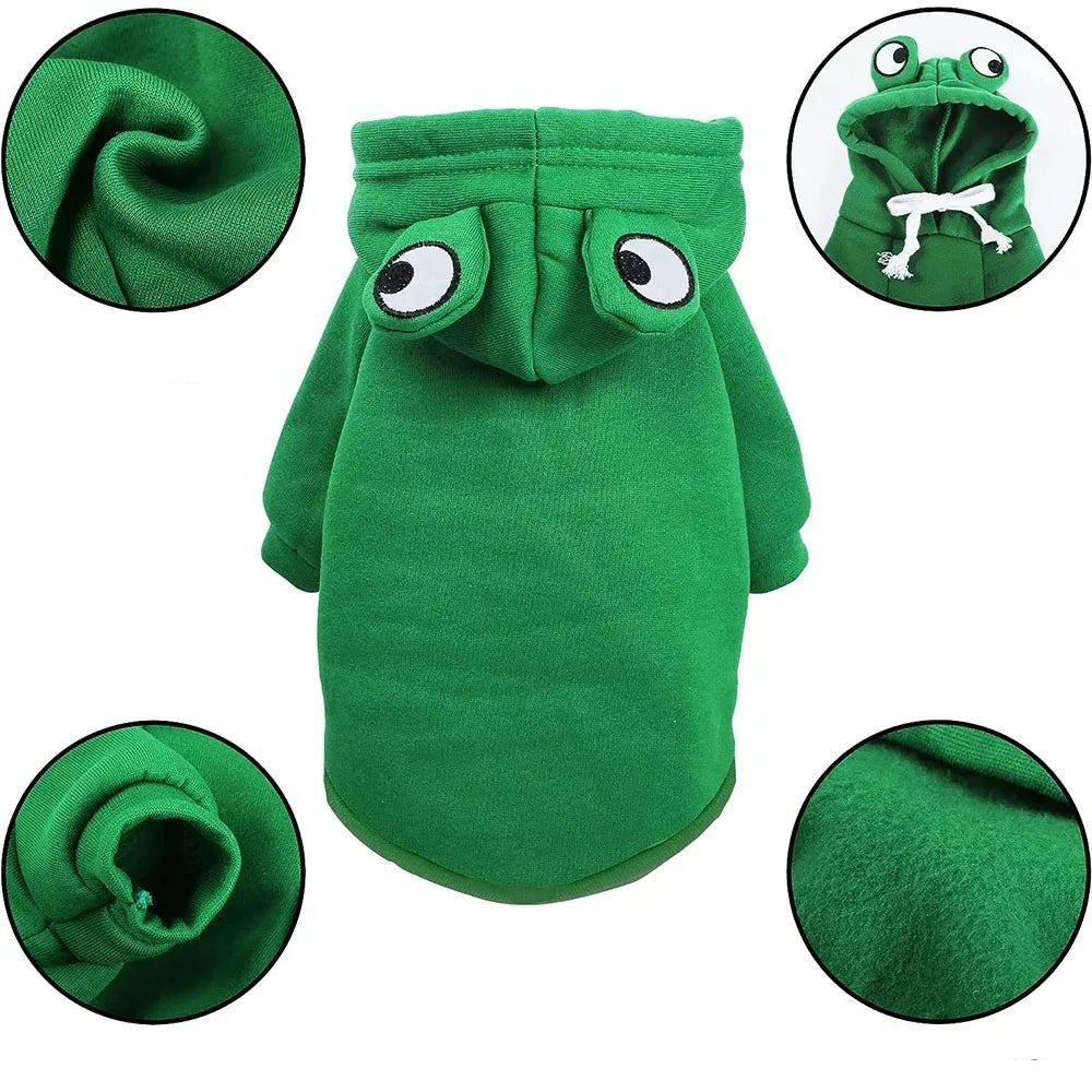 Pet frog costume hoodie, green fleece sweater for dogs and cats, autumn fashion