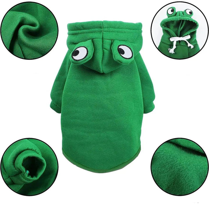 Pet frog costume hoodie, green fleece sweater for dogs and cats, autumn fashion