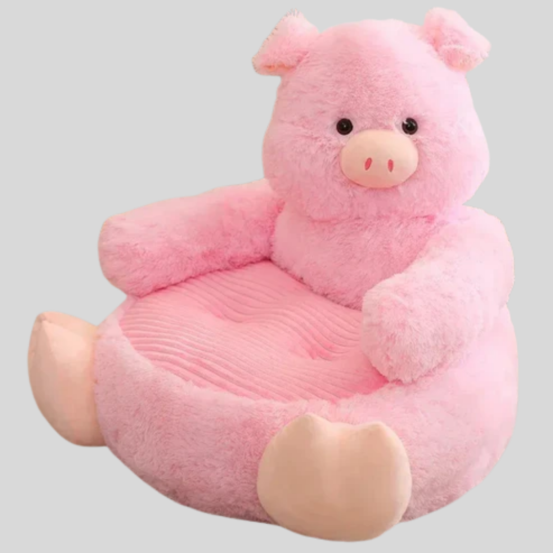 Warm gray elephant-shaped plush dog bed, ideal for a comfortable pet nap.