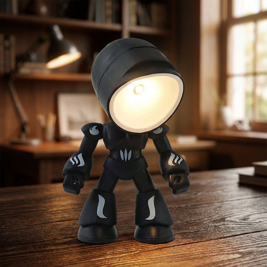 Cute robot bedside lamp for children's room, soft glare-free LED light, perfect night light & decor.