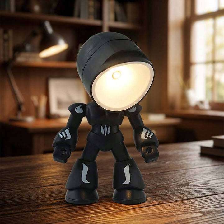 Cute robot bedside lamp for children's room, soft glare-free LED light, perfect night light & decor.