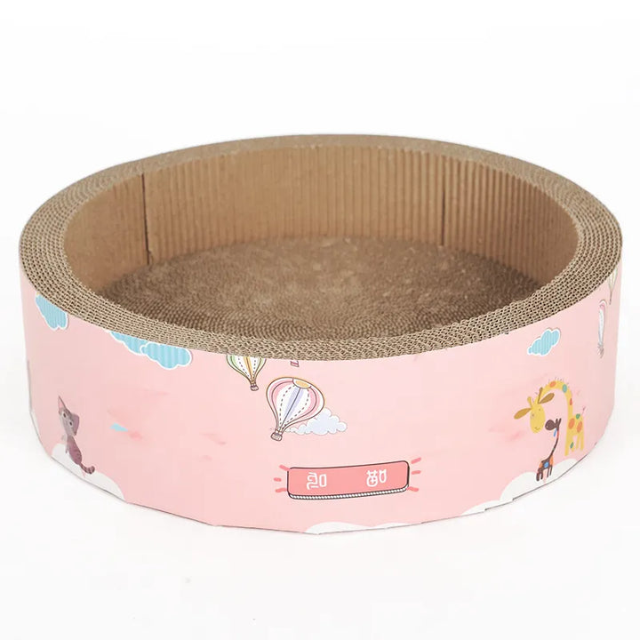 Durable round cat scratching mat, cute design offers an engaging cat toy and claw care solution.