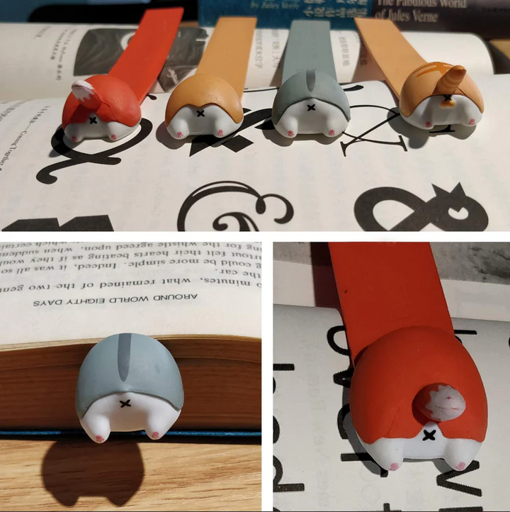 Cute silicone pig butt bookmark peeking from a book, ideal funny gift for book lovers