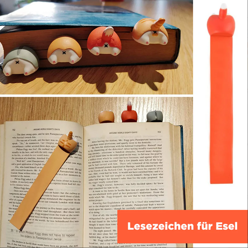 Assorted animal butt bookmarks, including corgi, pig, dog, and cat designs, for bookworms