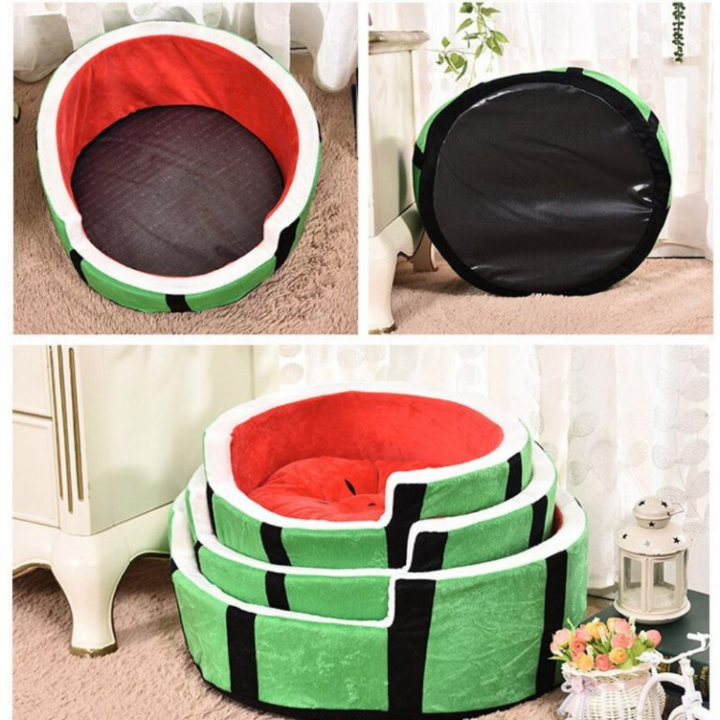 Cute watermelon cat bed with a cozy fruit design, perfect and soft pet furniture for napping.