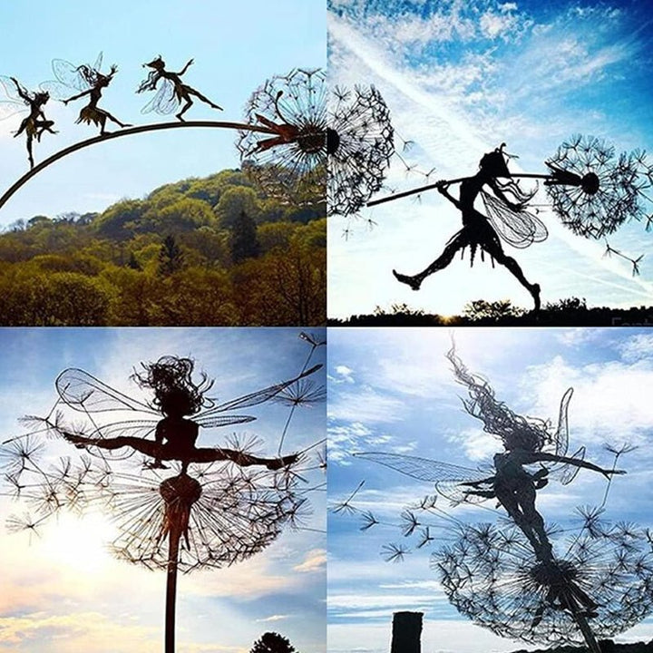 Enchanting dancing fairy metal statue, ideal for fairy garden or home accents.