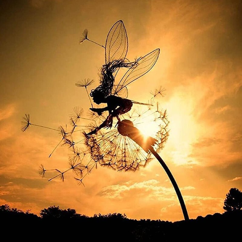 Handcrafted dancing fairy metal statue, an enchanting piece of garden art & decor.