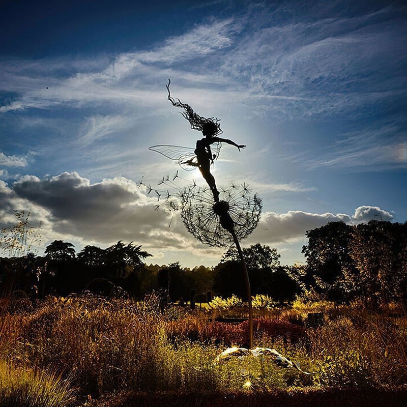 Graceful dancing fairy metal statue adds a magical touch to your garden & yard.
