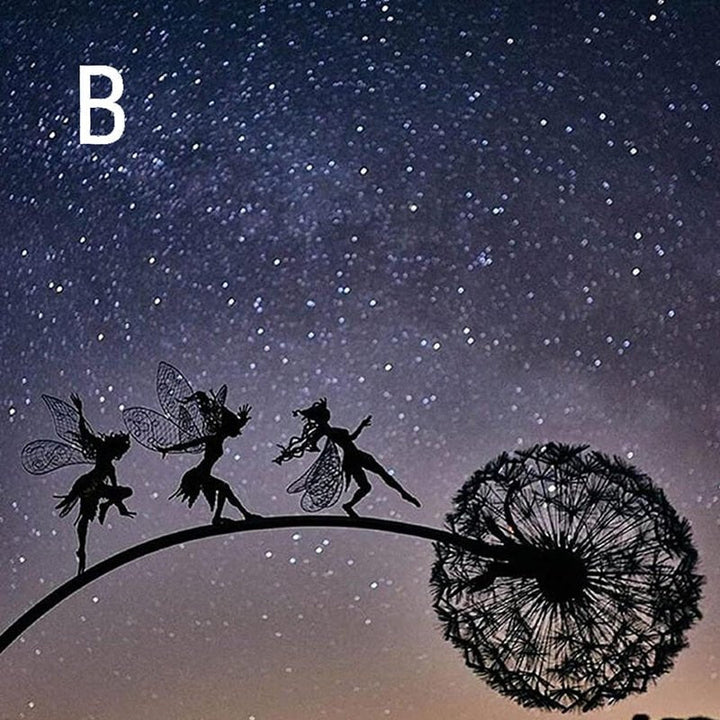 Outdoor decor: enchanting dancing fairy metal statue, a beautiful garden accent.