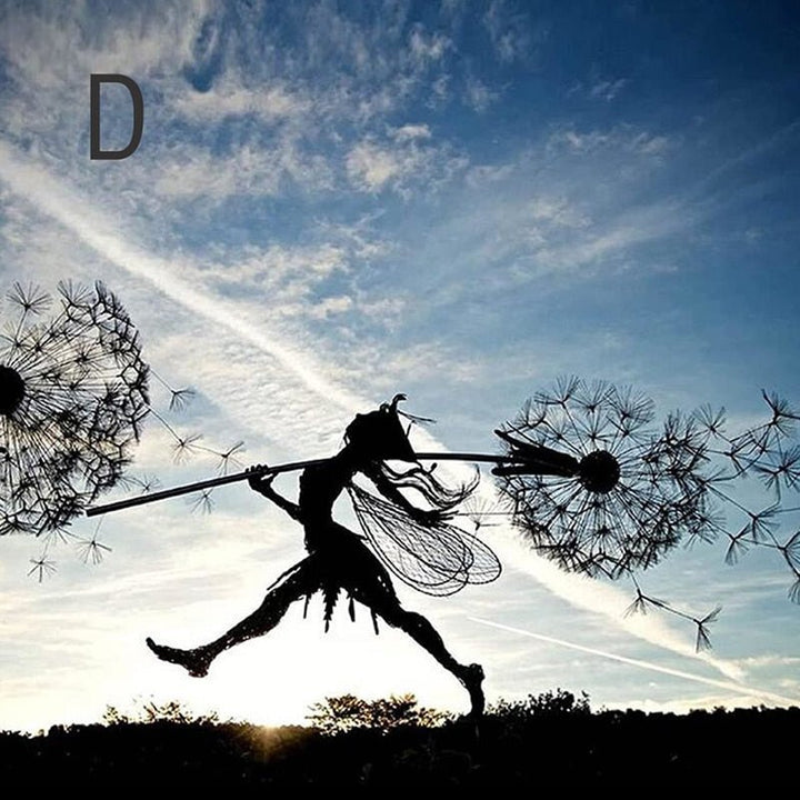 Nature-inspired dancing fairy metal sculpture, enhancing any enchanting garden decor.