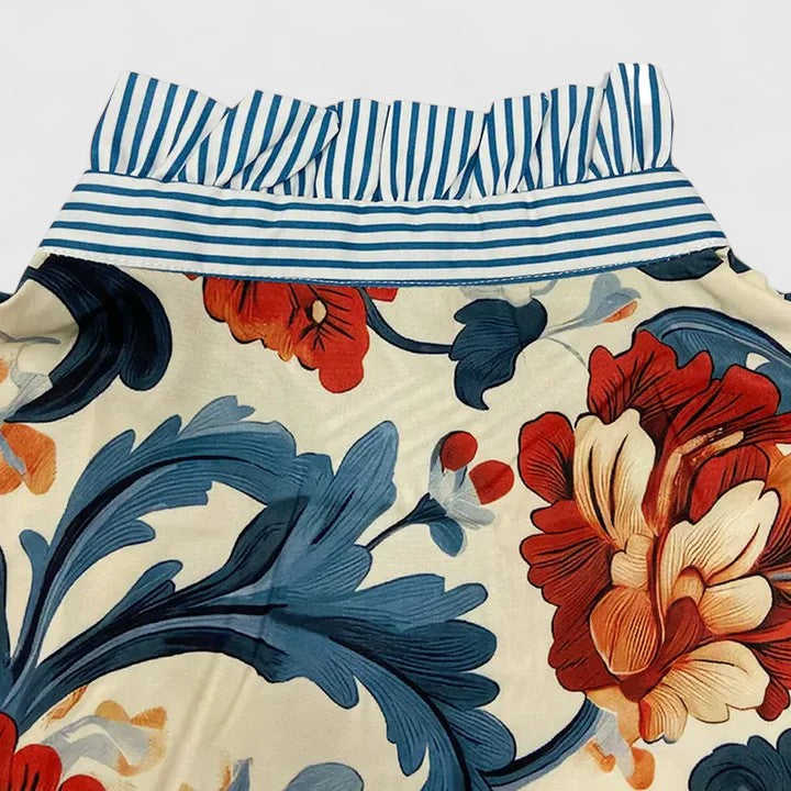 Statement dark blue floral women's blouse. Beautifully designed top, offering an elegant look and comfort fit.