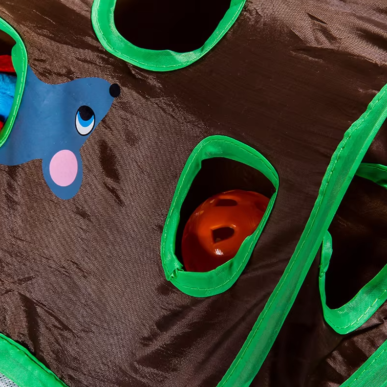 Interactive cat play mat in dark brown, designed for cat enrichment and stimulating hunting instincts.