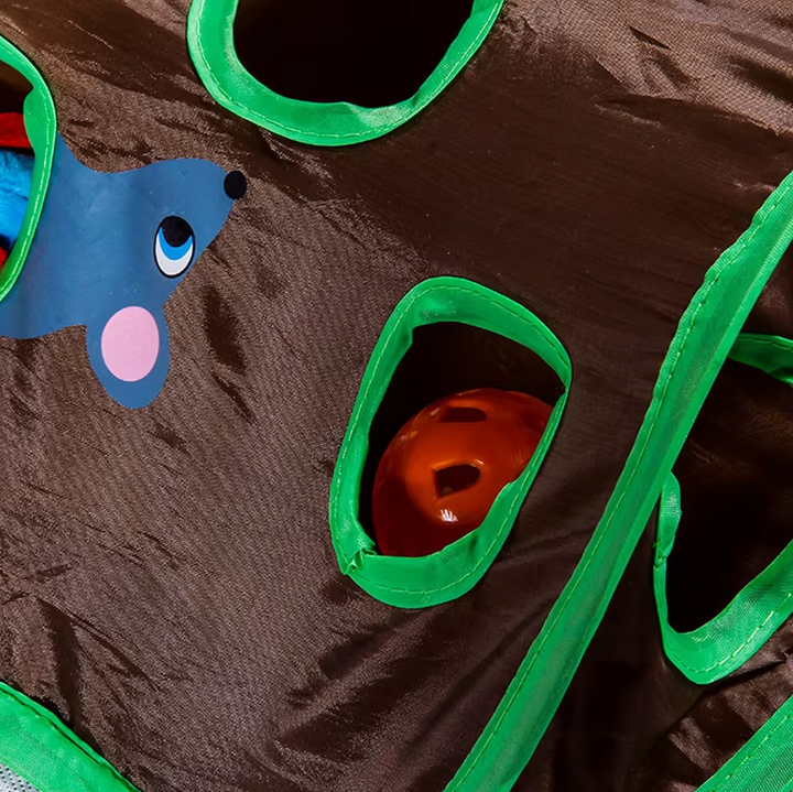 Interactive cat play mat in dark brown, designed for cat enrichment and stimulating hunting instincts.
