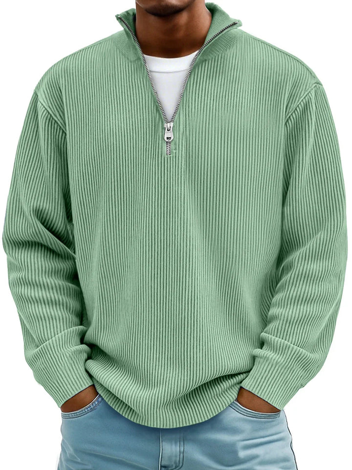 Men's everyday half-zip ribbed sweater. A cozy & versatile top for winter comfort and style.