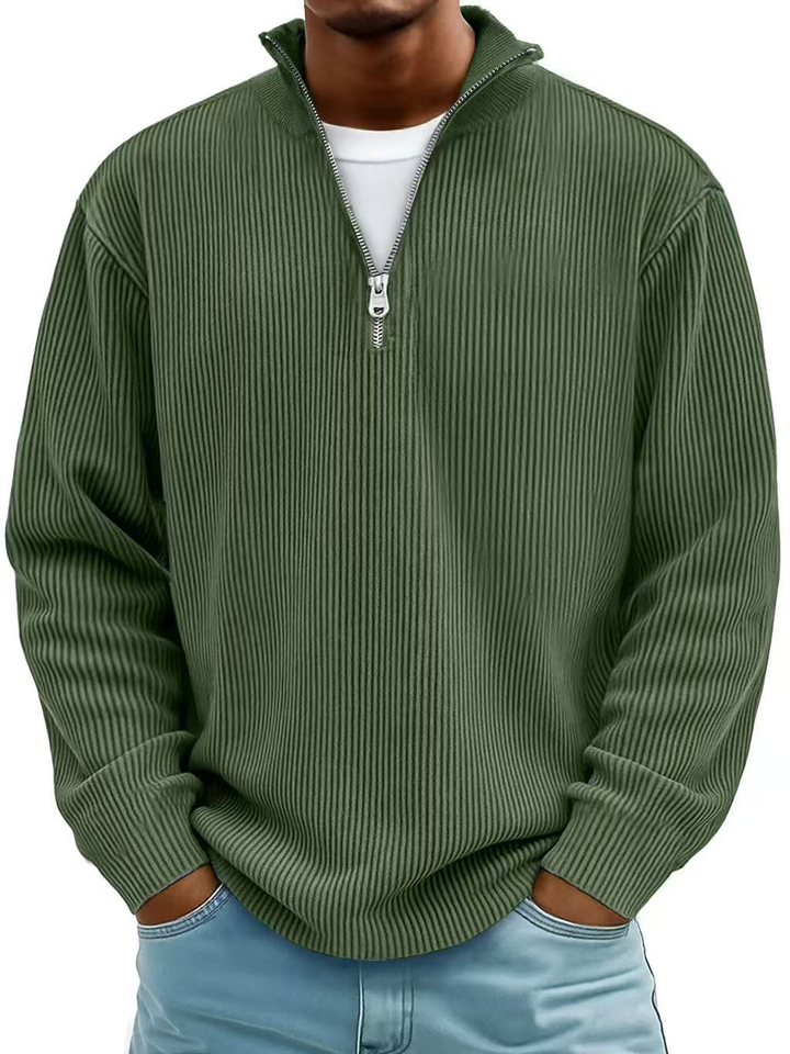 Men's versatile half-zip ribbed knit pullover. Embrace cozy style for fall, winter, and everyday comfort.