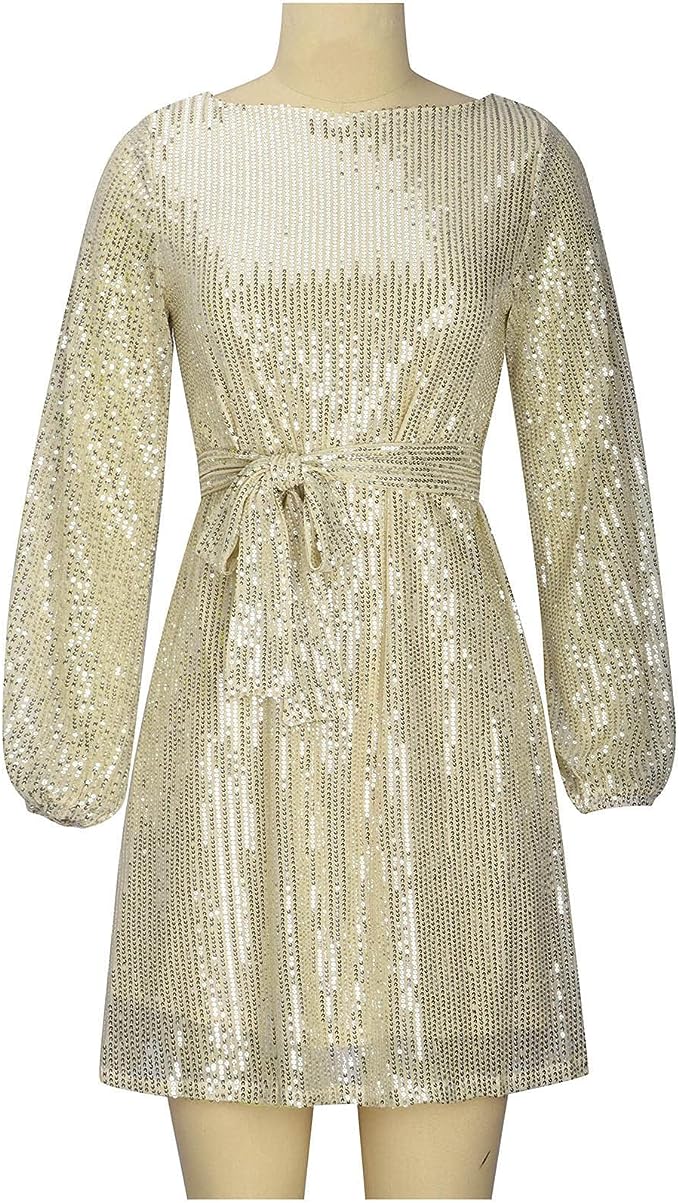 Assortment of black, gold, purple sequin mini dresses. Glamorous party & cocktail dress fashion.
