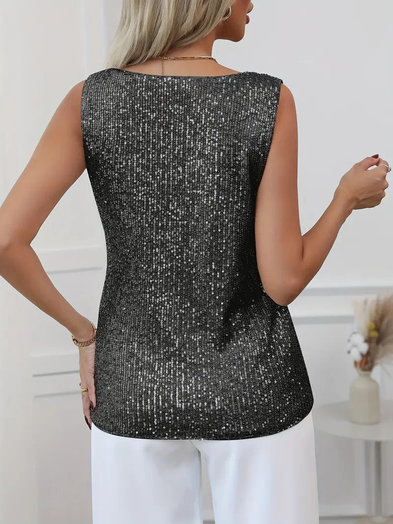 Sparkling women's V-neck party top, offering a glamorous and elegant evening look.